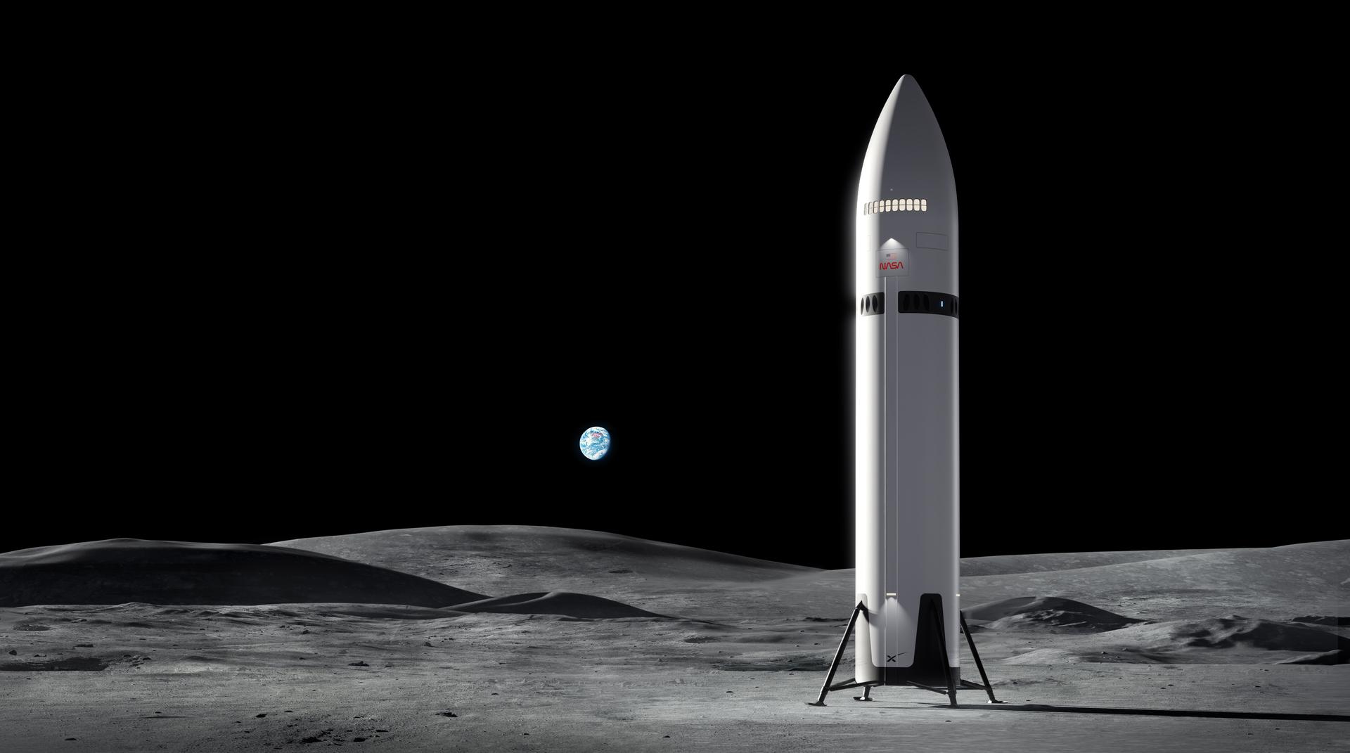 These artist’s concepts show SpaceX’s Starship Human Landing System (HLS) on the Moon. NASA is working with SpaceX to develop Starship HLS to carry astronauts from lunar orbit to the Moon’s surface and back for Artemis III and Artemis IV as part of the agency’s Artemis campaign. At about 165 feet (50 m), Starship HLS will be about the same height as a 15-story building. An elevator on Starship HLS will be used to transport crew and cargo between the lander and the Moon’s surface.