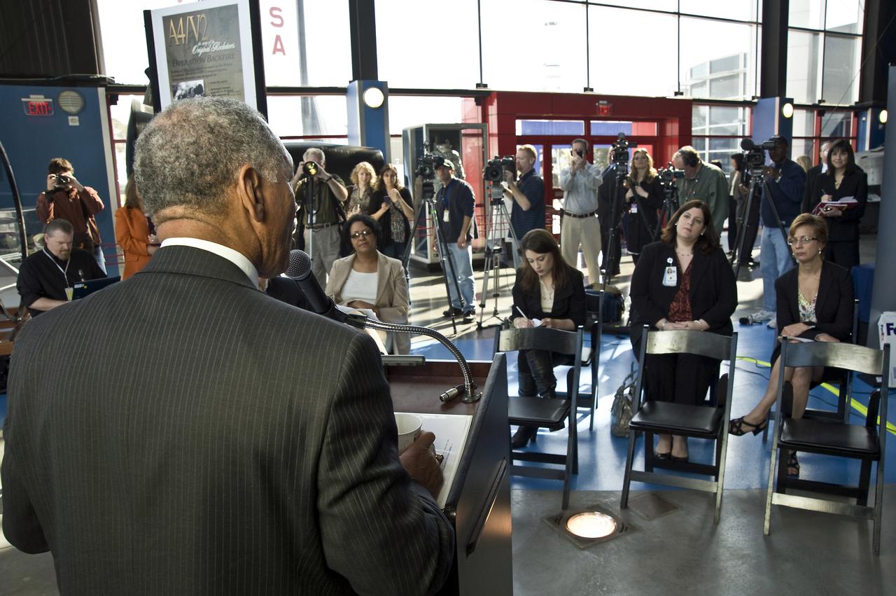 CHARLES BOLDEN NASA ADMINISTRATOR SPEAKING AT THE MEDIA EVENT FOLLOWING THE SMALL BUSINESS ALLIANCE MEETING HELD AT THE DAVIDSON CENTER, HUNTSVILLE, ALABAMA.