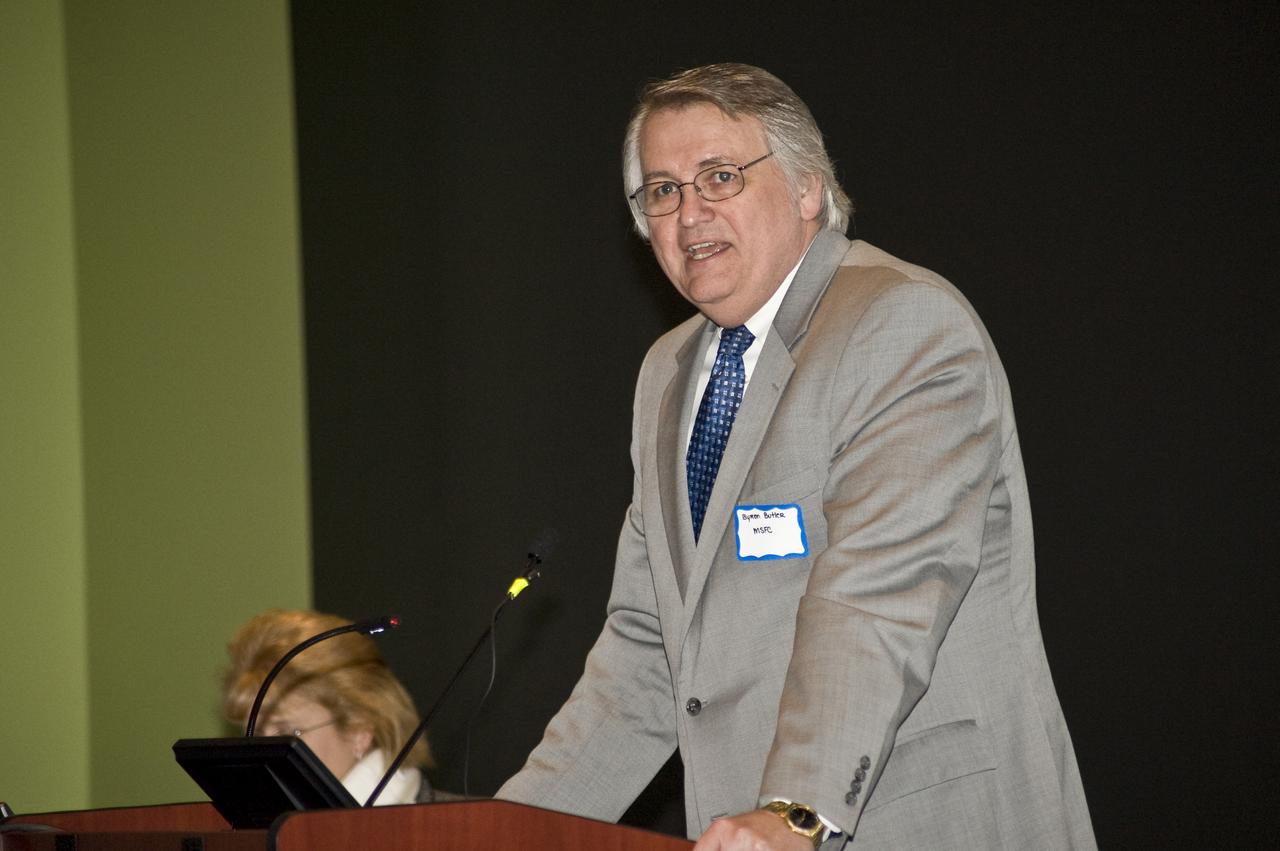 BYRON BUTLER, DIRECTOR, OFFICE OF PROCUREMENT NASA, MARSHALL SPACE FLIGHT CENTER SPEAKING AT THE MARSHALL SMALL BUSINESS ALLIANCE. 