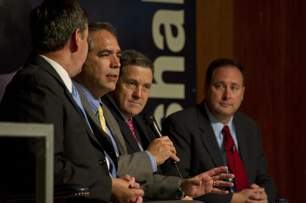 DAVID MCBRIDE, DIRECTOR, DRYDEN RESEARCH CENTER, ADDRESSES AUDIENCE DURING ALL HANDS MEETING AT MSFC ON 11/9/11