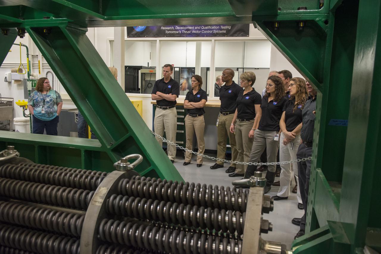 THE 2013 ASTRONAUT CANDIDATE CLASS VISITED THE THRUST VECTOR CONTROL TEST LAB AT MARSHALL'S PROPULSION RESEARCH DEVELOPMENT LABORATORY WHERE ENGINEERS ARE DEVELOPING AND TESTING THE SPACE LAUNCH SYSTEM'S GUIDANCE, NAVIGATION AND CONTROL SOFTWARE AND AVIONICS HARDWARE.