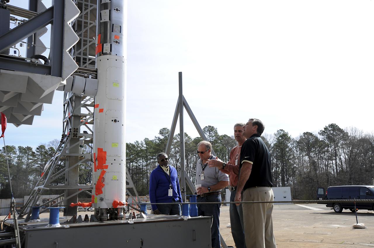 MSFC DIRECTOR PATRICK SCHEUERMANN TOURS THE TEST AREA ALONG WITH SAFETY AND MISSION ASSURANCE DIRECTOR STEVE CASH, DENNIS STRICKLAND, AND JOHN PEA.