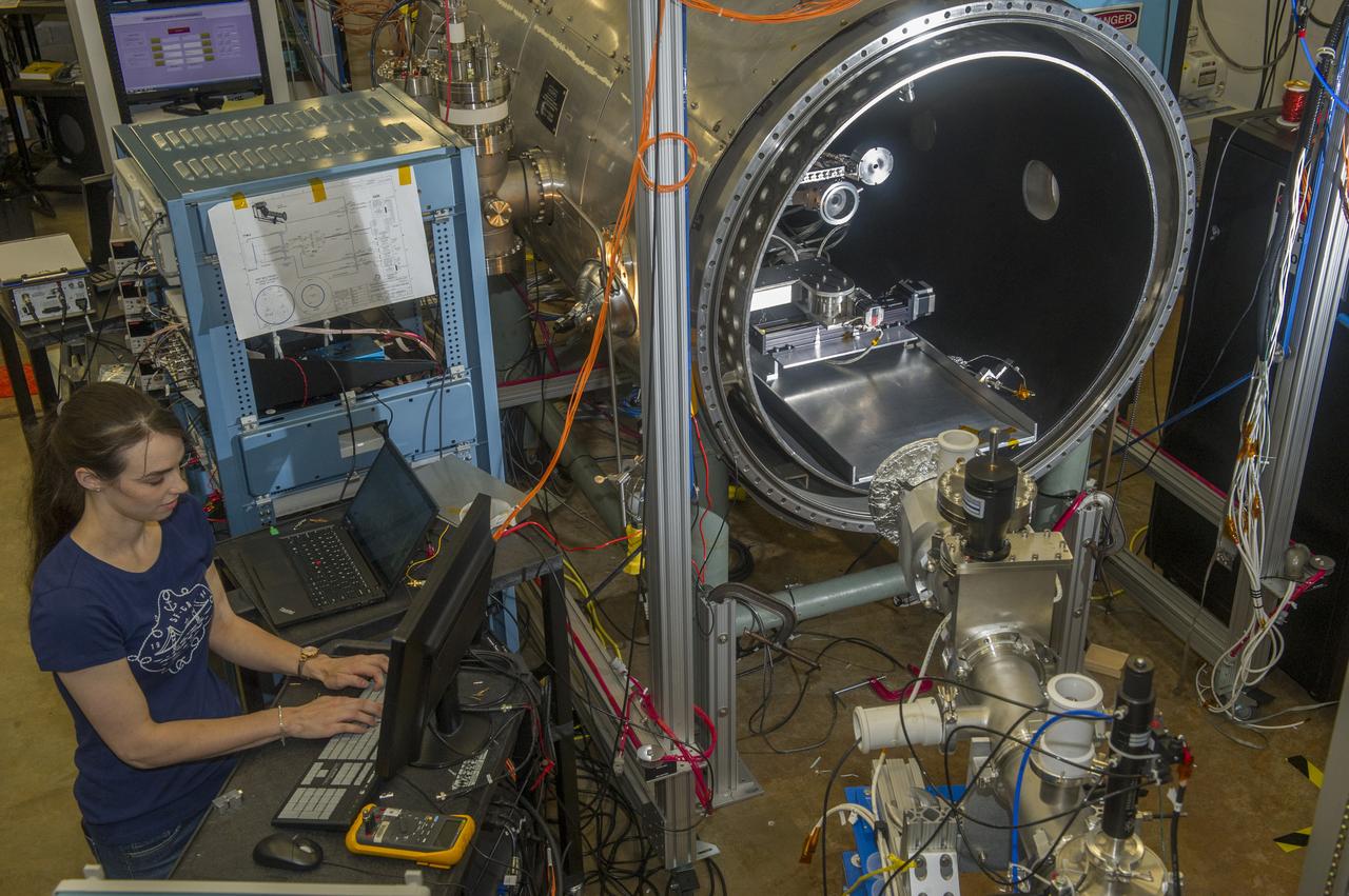 PHYLLIS WHITTLESEY, UAH GRAD STUDENT IN SPACE SCIENCES, IS ASSISTING WITH TESTING OF SOLAR PROBE PLUS CUP INSTRUMENT