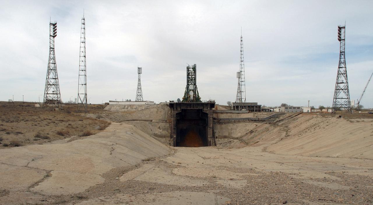 Empty Soyuz launch pad, Wednesday, April 14, 2004, 2004 in Baikonur, Kazakhstan. Photo Credit: (NASA/Bill Ingalls)