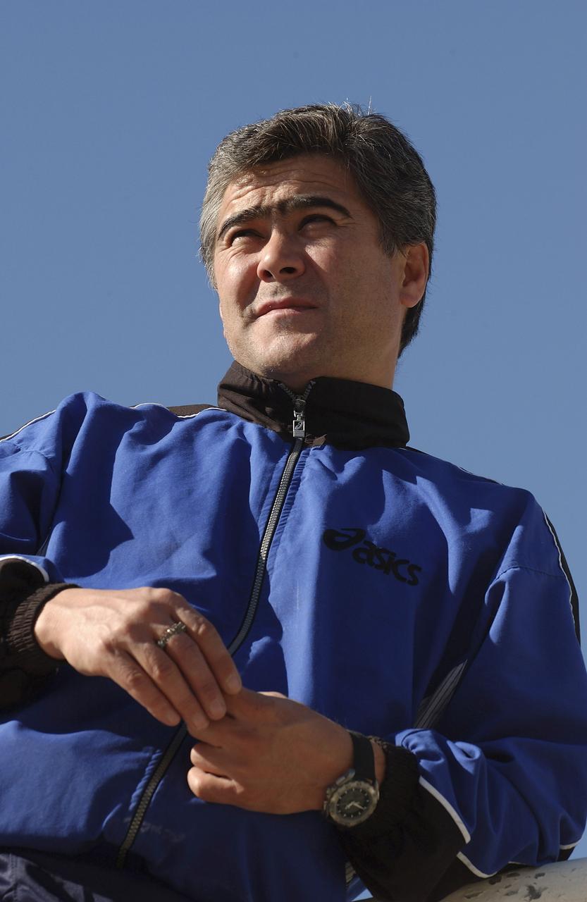 Flight Engineer and Soyuz Commander Salizhan Sharipov looks off into the distance on the grounds of the Cosmonaut Hotel in Baikonur, Kazakhstan, Friday, October 8, 2004, as they prepare for liftoff to the International Space Station October 14.  Photo Credit: (NASA/Bill Ingalls)