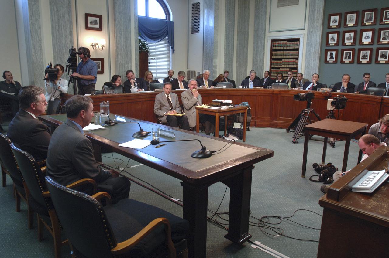 Dr. Michael Griffin testifies, Tuesday, April 12, 2005, during his confirmation hearing before the U.S. Senate Commerce Committee at the Russell Senate Office Building in Washington. If confirmed, Griffin, who currently heads the space department at the Johns Hopkins University Applied Physics Laboratory will become NASA's 11th administrator. Photo Credit (NASA/Renee Bouchard)