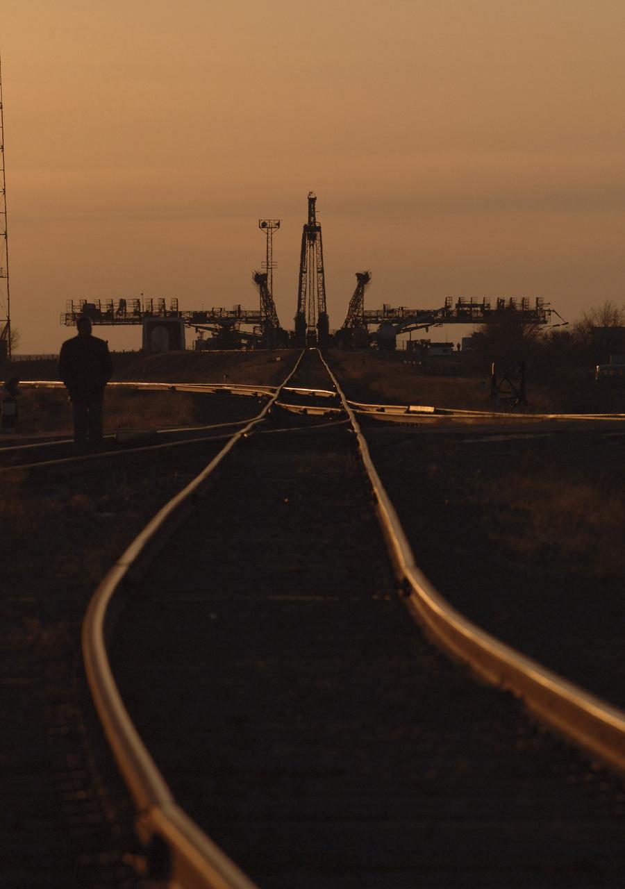 The launch pad at the Baikonur Cosmodrome in Kazakhstan is seen in early morning light, Wednesday, April 13, 2005, as preparations continued for the April 15 launch to send Expedition 11 Commander Sergei Krikalev, Flight Engineer John Phillips and European Space Agency Astronaut Roberto Vittori, of Italy, to the International Space Station. Krikalev and Phillips will spend six months in space and greet the first Shuttle crew to fly in more than two years when it arrives at the station, while Vittori spends eight days on the station under a commercial contract between ESA and the Russian Federal Space Agency. Photo Credit: (NASA/Bill Ingalls)