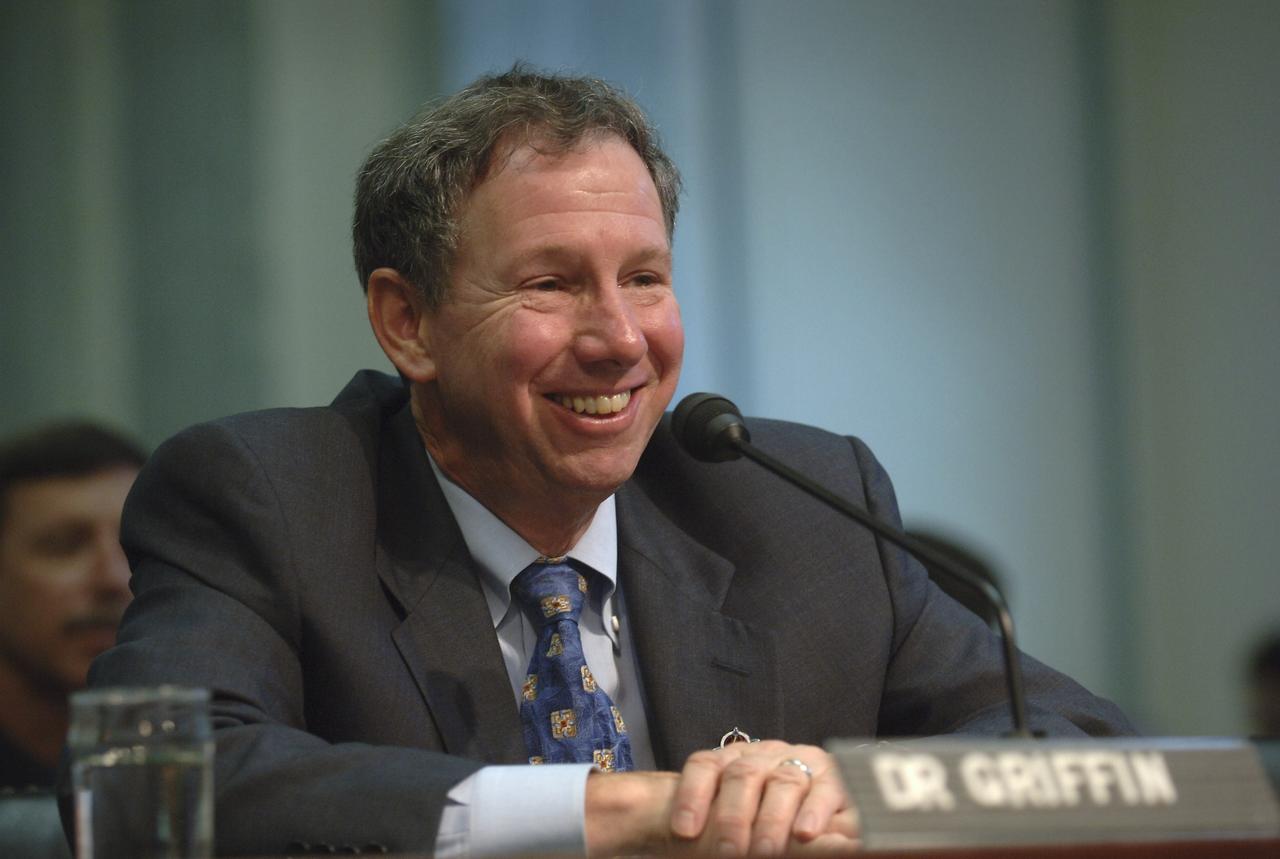 NASA Administrator Dr. Michael Griffin smiles during his appearance in front of the Senate Commerce Committee Science and Space Subcommittee hearing on Human Space Flight: The Space Shuttle and Beyond, Wednesday, May 18, 2005, in the Russell Senate Office Building on Capitol Hill in Washington. Photo Credit: (NASA/Bill Ingalls) 