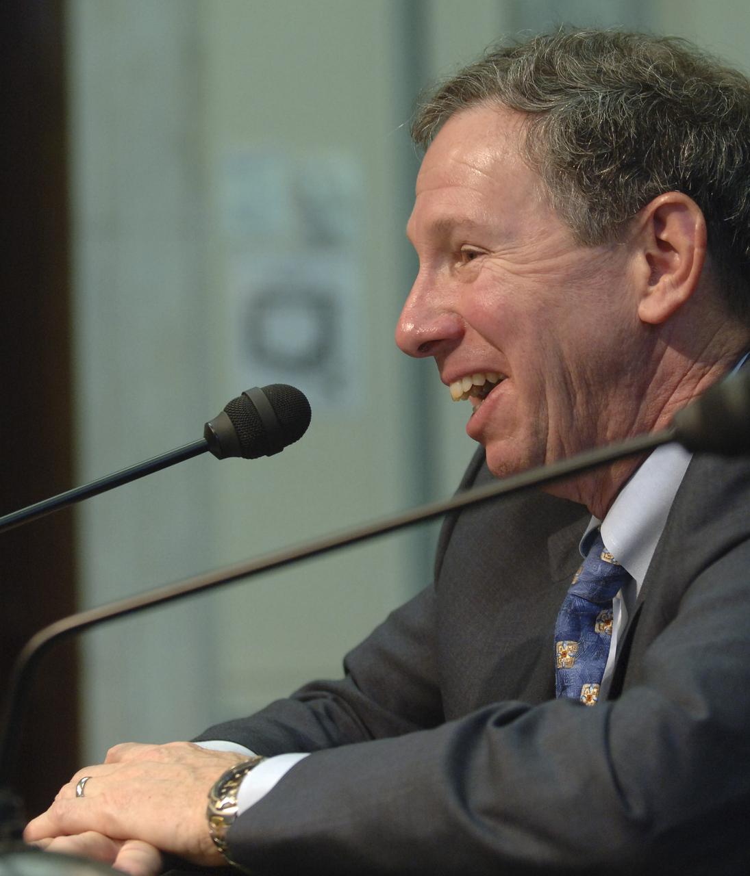 NASA Administrator Dr. Michael Griffin smiles during his appearance in front of the Senate Commerce Committee Science and Space Subcommittee hearing on Human Space Flight: The Space Shuttle and Beyond, Wednesday, May 18, 2005, in the Russell Senate Office Building on Capitol Hill in Washington. Photo Credit: (NASA/Bill Ingalls) 