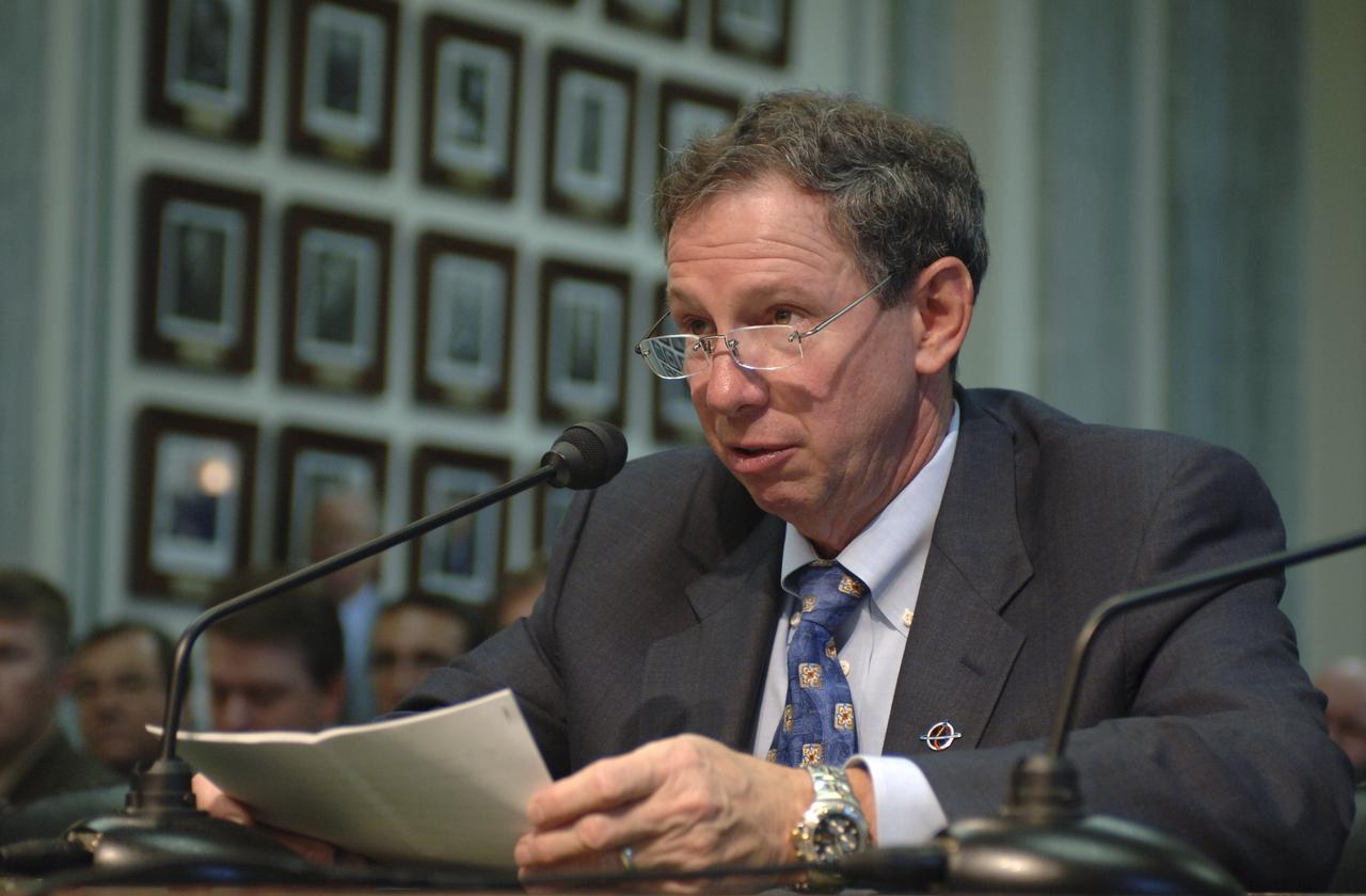 NASA Administrator Dr. Michael Griffin delivers a statement during testimony in front of the Senate Commerce Committee Science and Space Subcommittee hearing on Human Space Flight: The Space Shuttle and Beyond, Wednesday, May 18, 2005, in the Russell Senate Office Building on Capitol Hill in Washington. Photo Credit: (NASA/Bill Ingalls) 