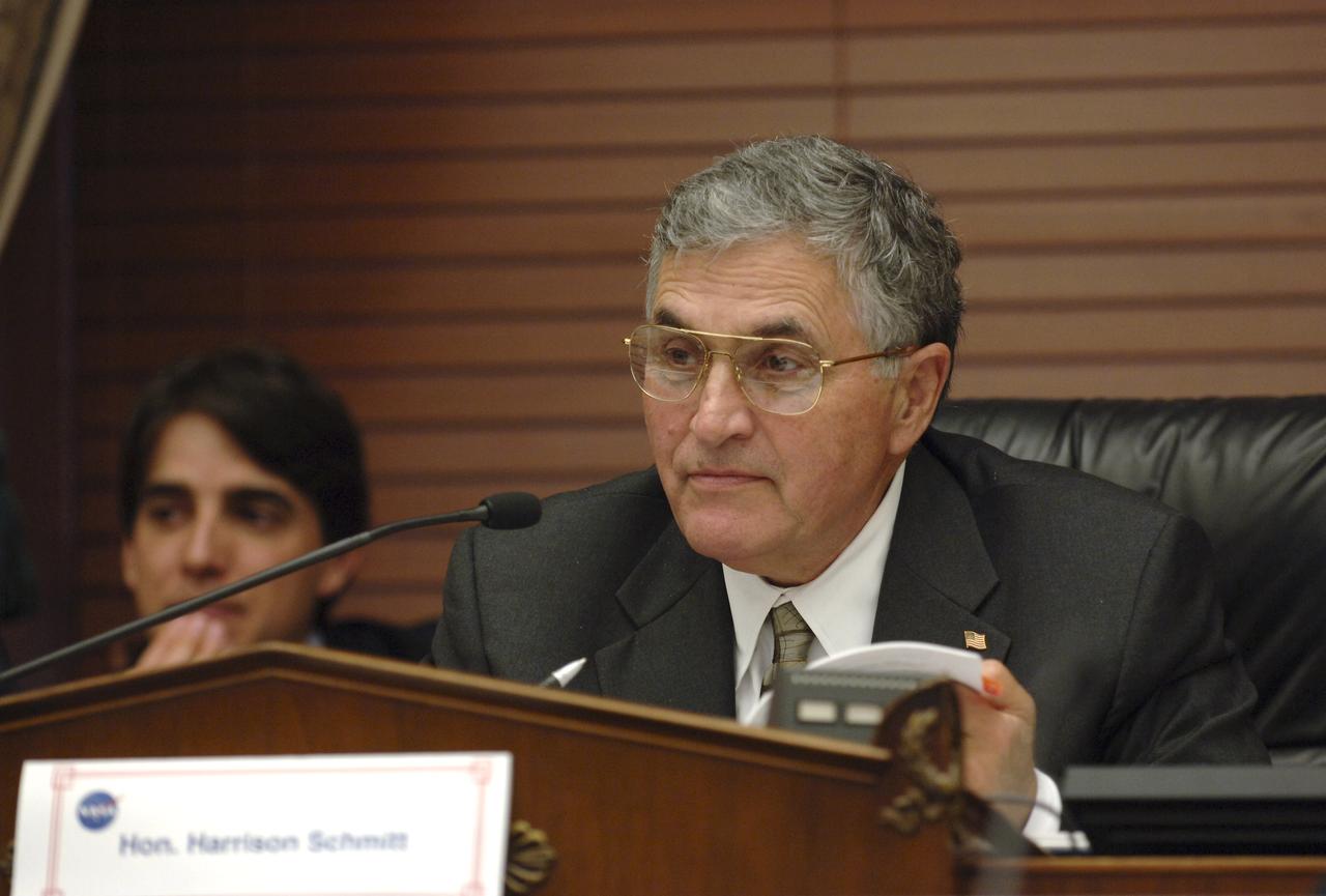 Former Senator and Apollo astronaut Harrison H. "Jack" Schmitt presides over the NASA Advisory Council meeting at the Rayburn House Office Building, Tuesday, Nov. 29, 2005, in Washington. Photo Credit: (NASA/Bill Ingalls)
