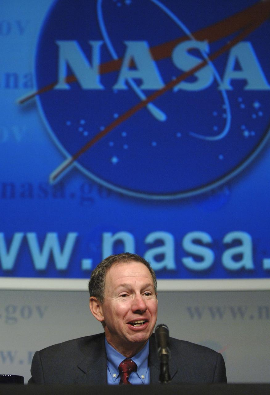 NASA Administrator Michael Griffin outlines the President's budget for fiscal year 2007 during a news conference, Monday, Feb. 6, 2006, at NASA Headquarters in Washington.  Griffin was joined by the heads of NASA's four mission directorates to explain how the proposed $16.8 billion dollar budget supports the Vision for Space Exploration.  The budget represents a 3.2% increase above the fiscal year 2006 appropriated budget.  Photo Credit: (NASA/Bill Ingalls)