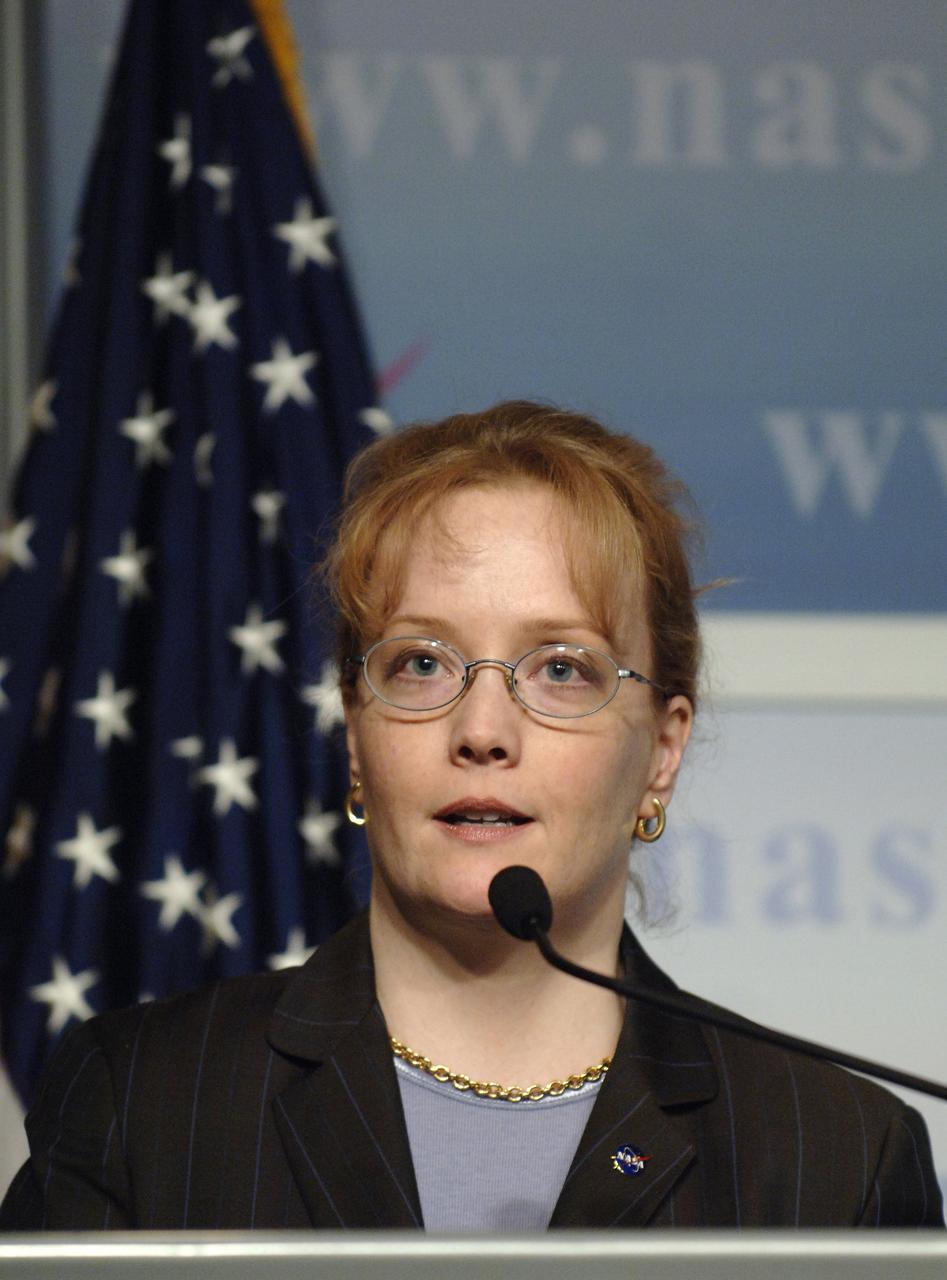NASA Deputy Administrator Shana Dale introduces NASA Administrator Michael Griffin who outlined the President's budget for fiscal year 2007 during a news conference, Monday, Feb. 6, 2006, at NASA Headquarters in Washington. Photo Credit: (NASA/Bill Ingalls)