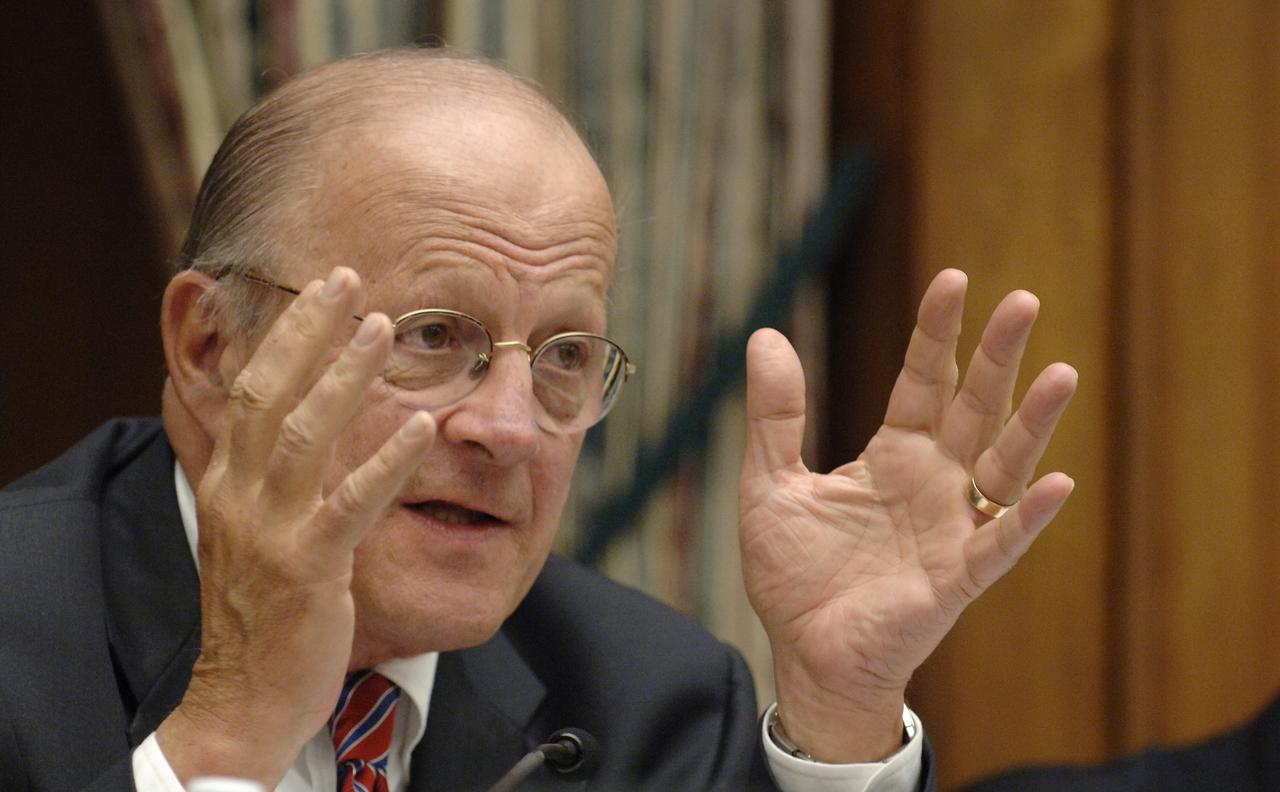 U.S. Rep. Sherwood Boehlert, R-N.Y., Chairman of the House Science & Technology Committee, makes a point during a hearing regarding NASA's FY 2007 budget request, Thursday, Feb., 16, 2006, in Washington. Photo Credit: (NASA/Bill Ingalls)