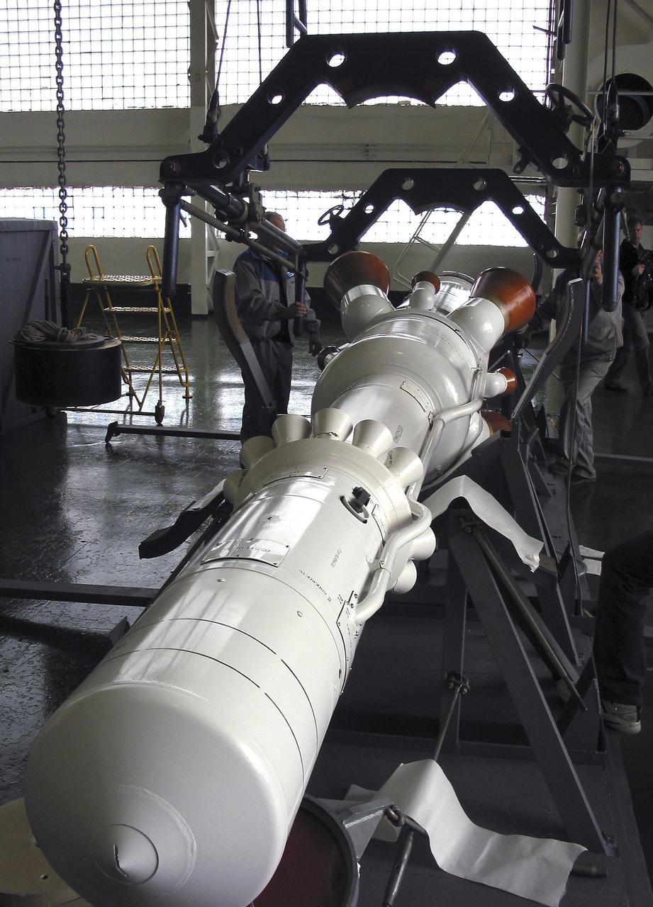 The Soyuz TMA-8 capsule was mated Monday, March 27, 2006 to its booster in preparation for the launch on March 30, 2006 carrying Expedition 13 crew members, Jeffrey N. Williams, Science Officer and Flight Engineer; Pavel V. Vinogradov, Russia’s Federal Space Agency International Space Station Commander; and Marcos Pontes, Brazilian Space Agency Soyuz crew member. Baikonur Cosmodrome in Baikonur, Kazakhstan. Photo Credit: (NASA/Victor Zelentsov)