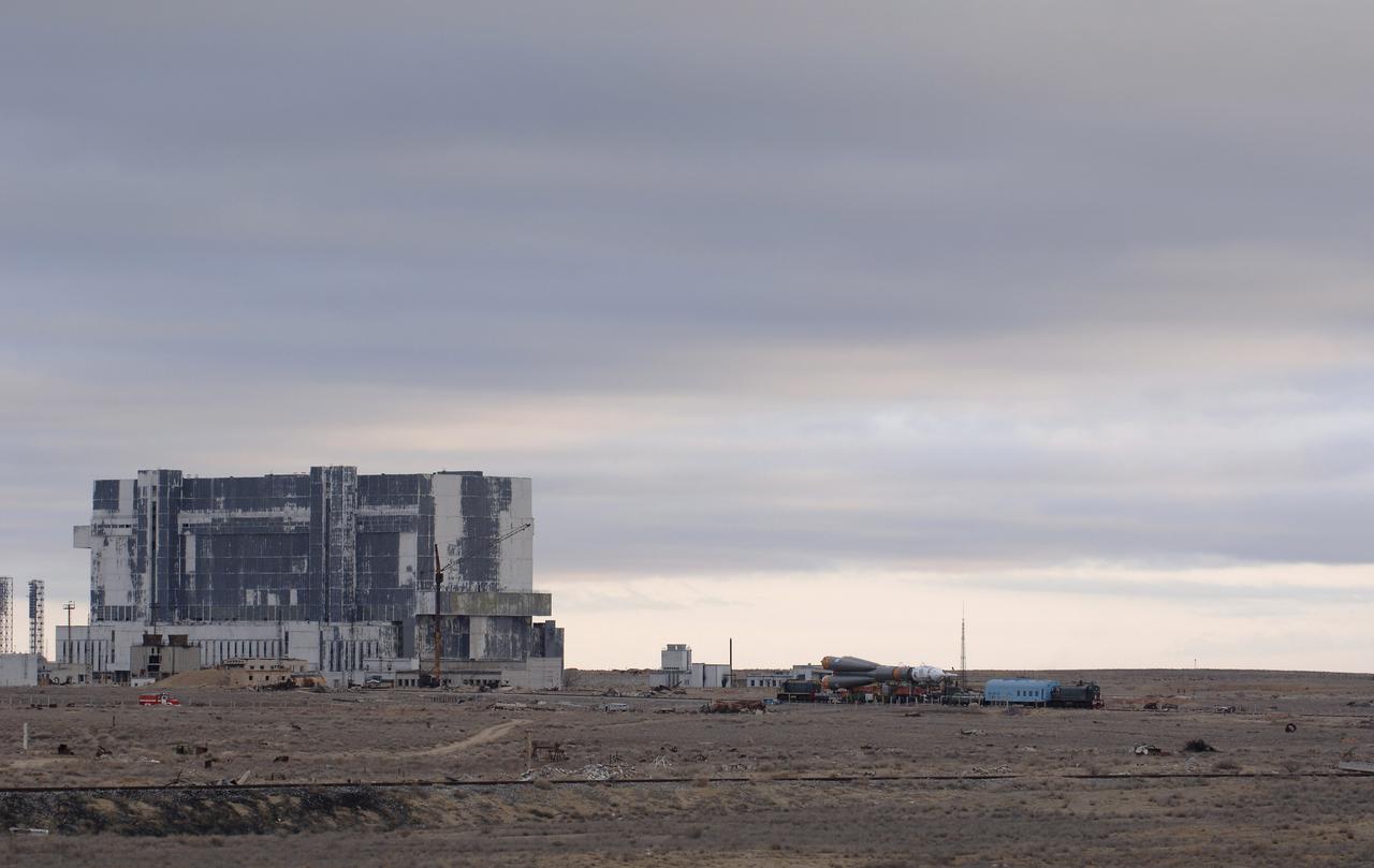 The Soyuz TMA-8 spacecraft and its booster rolled out to the launch pad on Tuesday, March 28, 2006 at the Baikonur Cosmodrome in Baikonur, Kazakhstan for final pre-launch preparations. The Soyuz will blast off on March 30, 2006 to carry Expedition 13 Commander Pavel V. Vinogradov and Science Officer and Flight Engineer Jeffrey N. Williams to the International Space Station for a six-month mission. The spacecraft will also be carrying Brazilian Space Agency Soyuz crew member Marcos Pontes, who will spend 10 days aboard the International Space Station under an agreement with the Russian Federal Space Agency. Photo Credit: (NASA/Bill Ingalls)