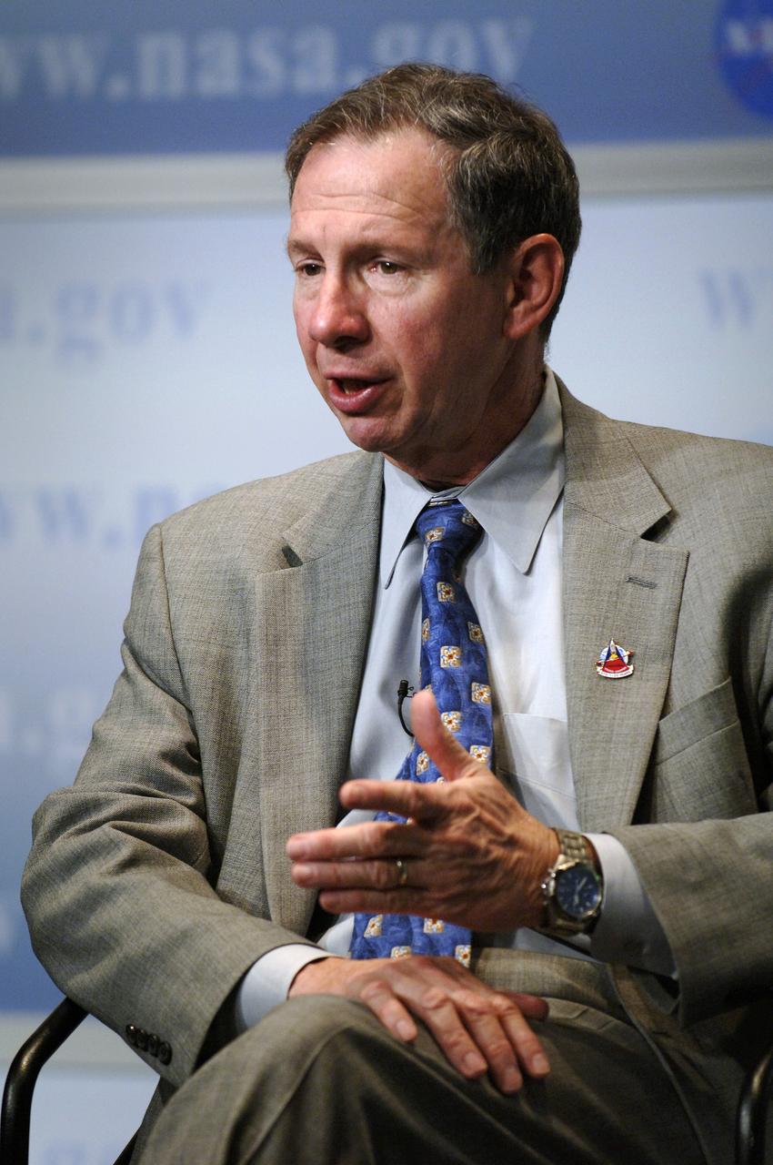 NASA Administrator Michael Griffin speaks during a media briefing about the space shuttle program and processing for the STS-121 mission, Friday, April 28, 2006, at NASA Headquarters in Washington. Photo Credit (NASA/Bill Ingalls)