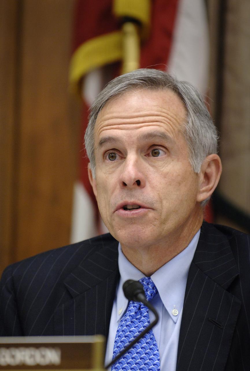 U.S. Rep. Bart Gordon, D-Tenn., questions witnesses during a hearing on the future of the National Polar-orbiting Operational Environmental Satellite System (NPOESS) and results of the Nunn-McCurdy review of NOAA’s weather satellite program, Thursday, June 8, 2006, at the Rayburn House Office Building in Washington. Photo Credit: (NASA/Bill Ingalls)