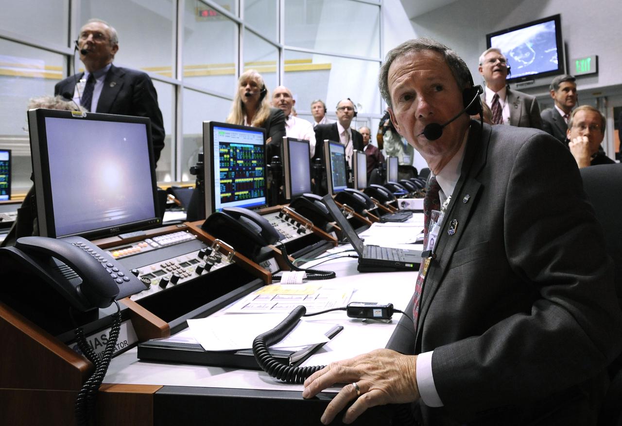 NASA Administrator, Michael Griffin watches the launch of the Space Shuttle Endeavour (STS-126) from the Launch Control Center Friday, November 14, 2008, at the Kennedy Space Center in Cape Canaveral, Fla. The Shuttle lifted off from launch pad 39A at 7:55 p.m. EST. Photo Credit: (NASA/Bill Ingalls)