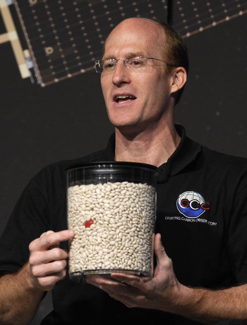 Charles Miller talks during a media briefing to discuss the upcoming Orbiting Carbon Observatory mission, the first NASA spacecraft dedicated to studying carbon dioxide, Thursday, Jan. 29, 2009, at NASA Headquarters in Washington. Photo Credit: (NASA/Paul E. Alers)