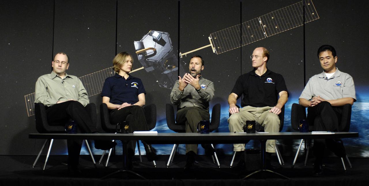 Panelists are seen during a media briefing to discuss the upcoming Orbiting Carbon Observatory mission, the first NASA spacecraft dedicated to studying carbon dioxide, Thursday, Jan. 29, 2009, at NASA Headquarters in Washington. Photo Credit: (NASA/Paul E. Alers)