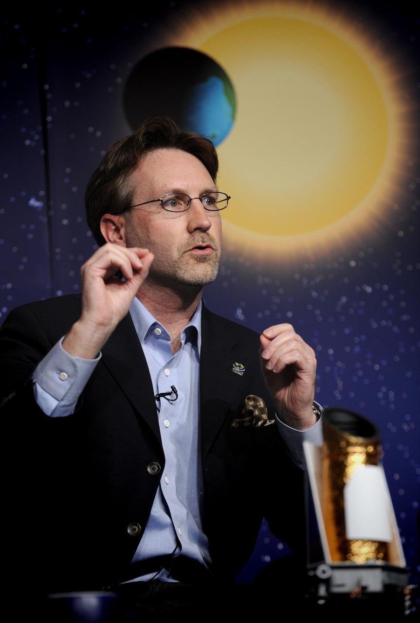 Jim Fanson, Kepler project manager, at NASA's Jet Propulsion Laboratory in Pasadena, Calif. talks about the Kepler mission during a media briefing, Thursday, Feb. 19, 2008, at NASA Headquarters in Washington. Kepler, the first mission with the ability to find planets like earth, is scheduled to launch on March 5, 2009 from Cape Canaveral Air Force Station, Fla. aboard a Delta II rocket.  Photo Credit: (NASA/Paul. E. Alers)