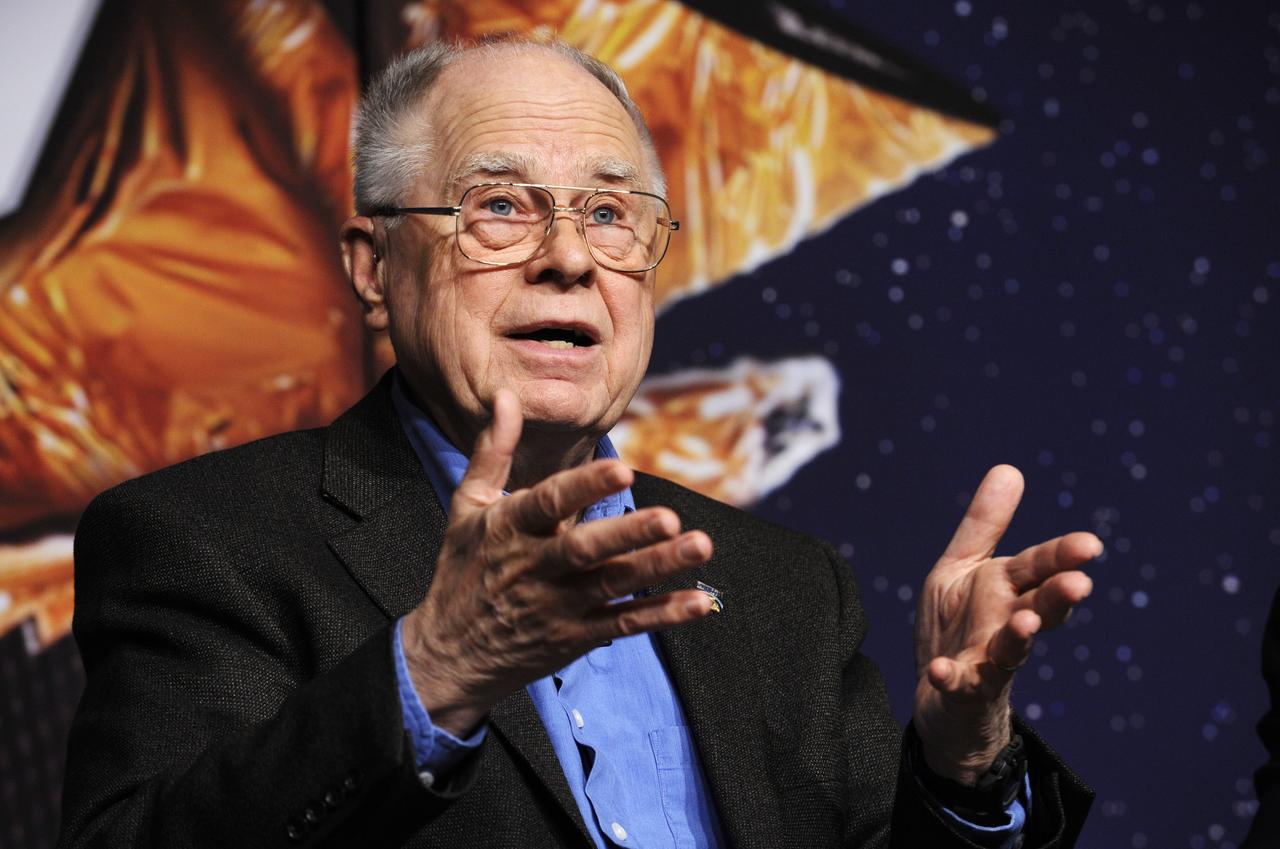 William Borucki, principal investigator for Kepler Science at Ames Research Center, Moffett Field, Calif., talks about the Kepler mission during a media briefing, Thursday, Feb. 19, 2008, at NASA Headquarters in Washington. Kepler, the first mission with the ability to find planets like earth, is scheduled to launch on March 5, 2009 from Cape Canaveral Air Force Station, Fla. aboard a Delta II rocket.  Photo Credit: (NASA/Paul. E. Alers)