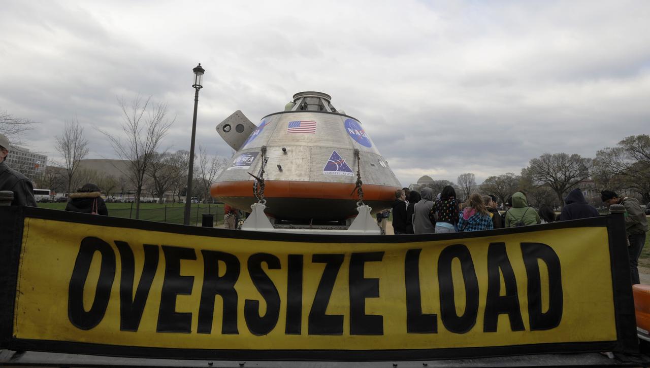 A mock up of the Orion Crew Module is seen on the National Mall in Washington, Monday, March 30, 2009. Orion is the flagship of NASA's programs for space exploration beyond low Earth orbit and a key element of NASA's Constellation Program to explore the moon, Mars and beyond. Photo Credit: (NASA/Paul. E. Alers)
