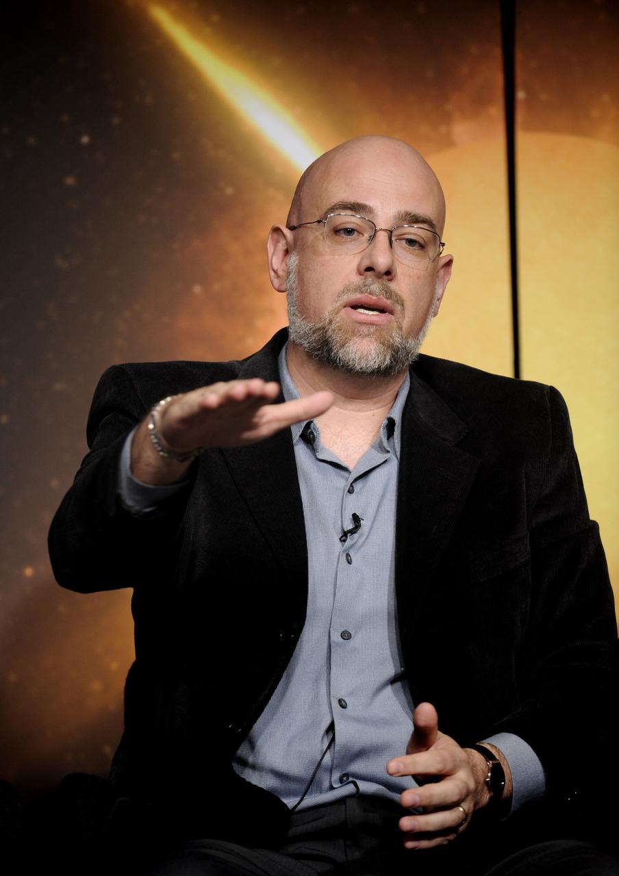 Angelo Vourlidas, project scientist, Sun Earth Connection Coronal and Heliospheric Investigation, at the Naval Research Laboratory makes a comment during a Science Update on the STEREO mission at NASA Headquarters in Washington, Tuesday, April 14, 2009. Photo Credit: (NASA/Paul E. Alers)