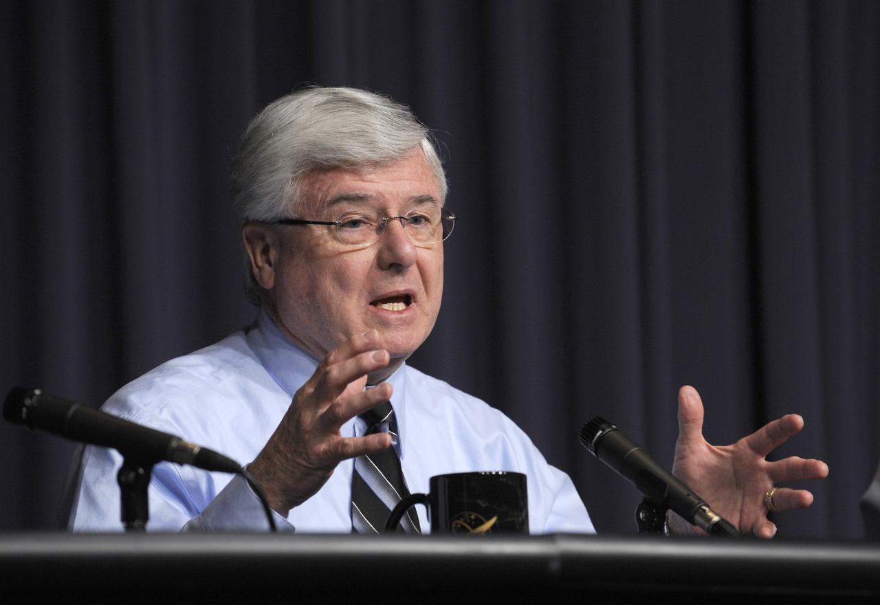 David Leckrone, Hubble Project Scientist at NASA's Goddard Space Flight Center speaks during a press conference on the upcoming Hubble Space Telescope servicing mission, Thursday, April 23, 2009, at NASA Headquarters in Washington. Photo Credit: (NASA/Paul. E. Alers)