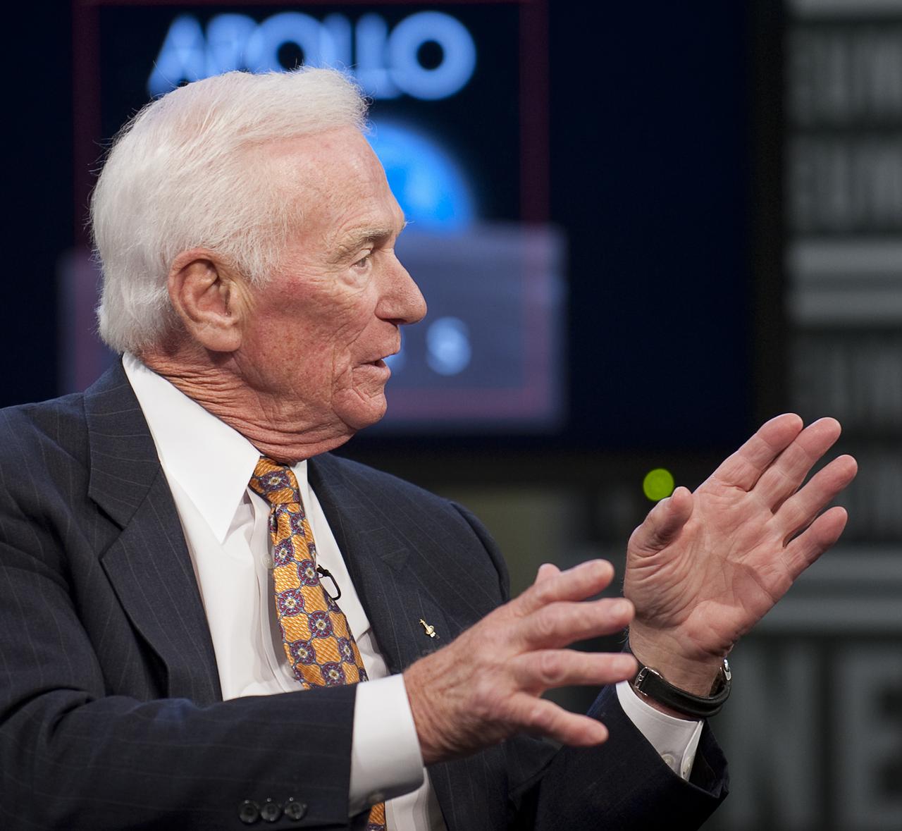 NASA Apollo 10 Astronaut Gene Cernan explains the importance of the nations space program for future generations during a Newseum TV program celebrating the 40th anniversary of Apollo 10, Monday, May 18, 2009, in Washington.  Photo Credit (NASA/Bill Ingalls)