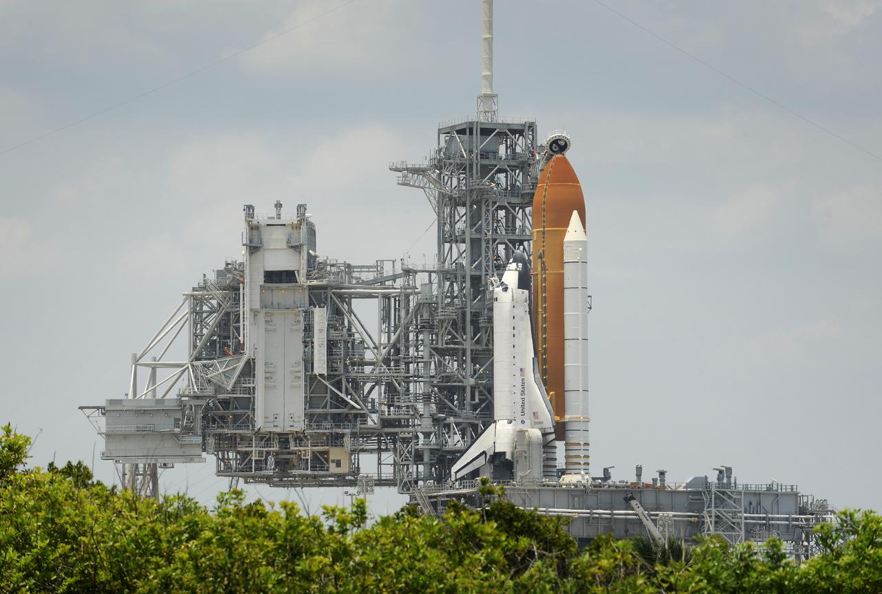 Space shuttle Endeavour is in place at Launch Pad 39A, Friday, June 12, 2009 at NASA's Kennedy Space Center in Cape Canaveral, Florida. Endeavour is undergoing final preparations for its upcoming 16-day mission to the International Space Station. Photo Credit (NASA/Bill Ingalls)