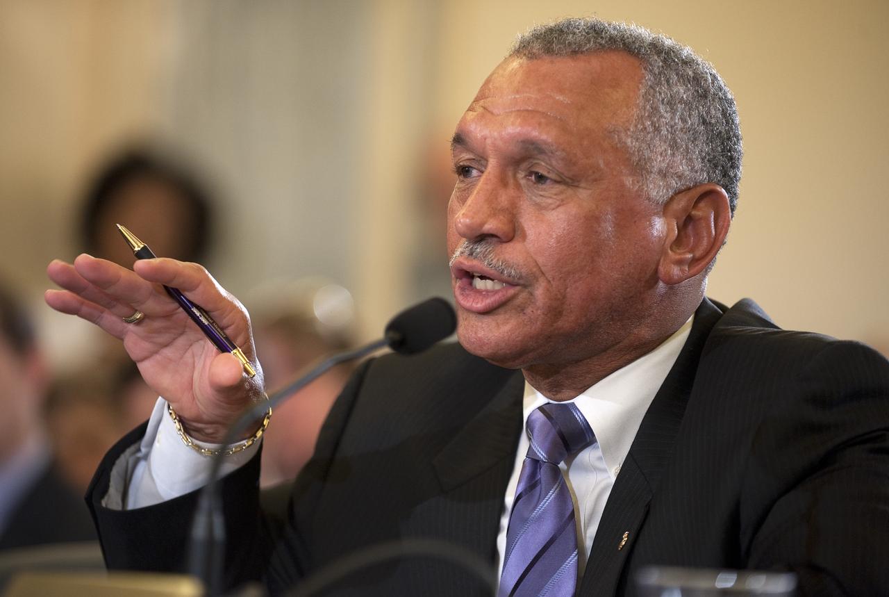 Charles Bolden, nominee for Administrator of NASA, testifies at his confirmation hearing before the Senate Commerce, Science and Transportation Committee in the Russell Senate Office Building on Capitol Hill in Washington, Wednesday, July 8, 2009. Photo Credit: (NASA/Bill Ingalls)