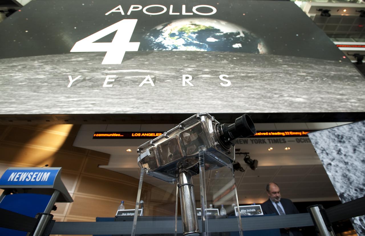 An Apollo TV camera from the National Electronic Museum in Baltimore, Maryland is on display for NASA's briefing to release restored Apollo 11 moonwalk footage at the Newseum, Thursday, July 16, 2009, in Washington, DC. Photo Credit: (NASA/Bill Ingalls)