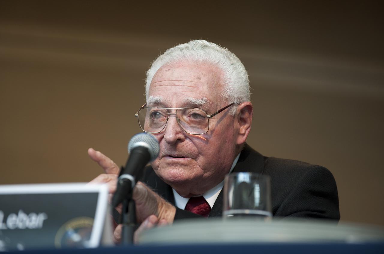 Stan Lebar, former Westinghouse Electric program manager, talks about the Apollo era TV cameras during NASA's briefing where restored Apollo 11 moonwalk footage was revealed for the first time at the Newseum, Thursday, July 16, 2009, in Washington, DC. Photo Credit: (NASA/Bill Ingalls)