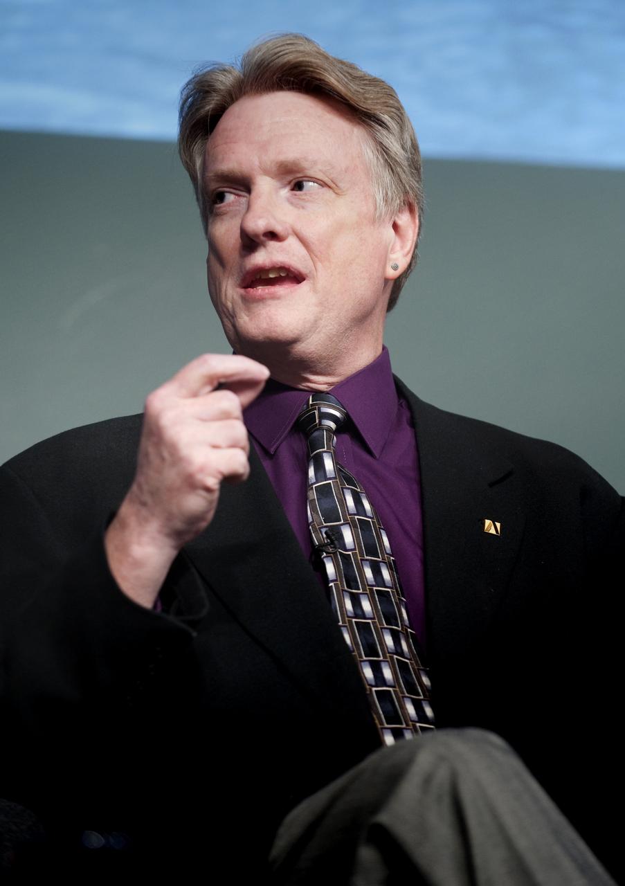 Roger Launius, senior curator in space history at the National Air and Space Museum makes a point during an Apollo History and Legacy roundtable discussion, Thursday, July 16, 2009, at NASA Headquarters in Washington. Photo Credit: (NASA/Paul E. Alers)