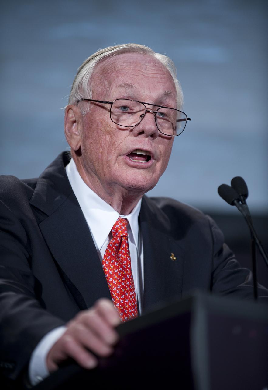 NASA Apollo 11 Mission Commander and first man to set foot on the Moon, Neil Armstrong speaks at the Apollo 40th anniversary celebration held at the National Air and Space Museum, Monday, July 20, 2009 in Washington. Photo Credit: (NASA/Bill Ingalls)