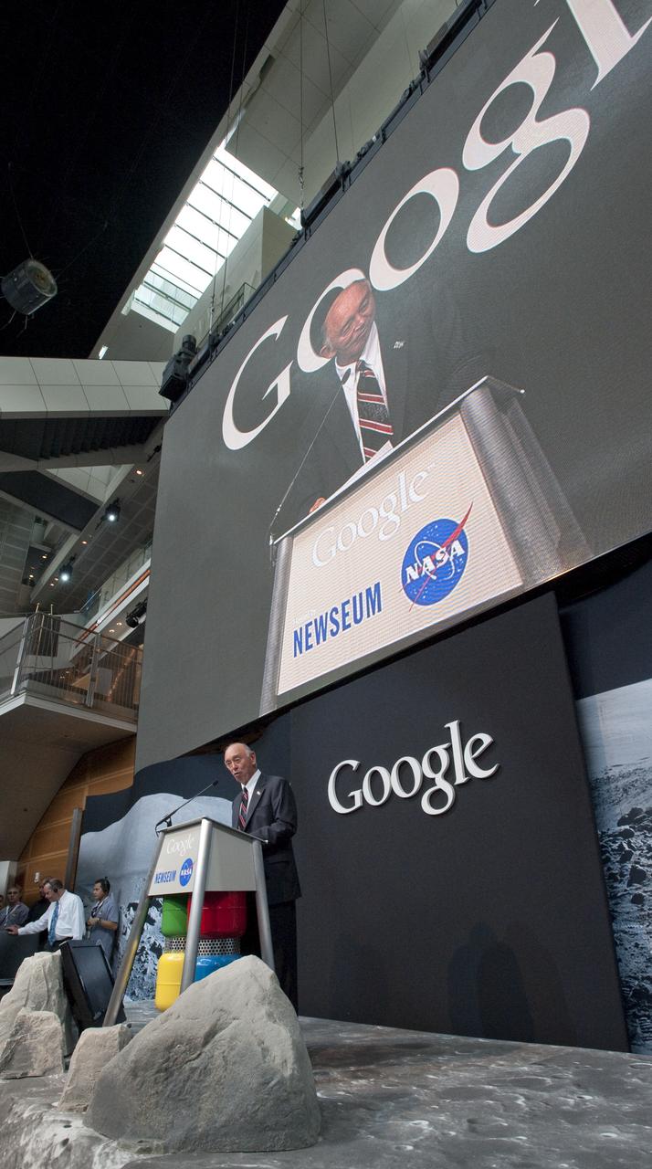Yoshinori Yoshimura, a respresentative from the Japan Aerospace Exploration Agency (JAXA), speaks during a press conference, Monday, July 20, 2009, announcing the launch of Moon in Google Earth, an immersive 3D atlas of the Moon, accessible within Google Earth 5.0, Monday, July 20, 2009, at the Newseum in Washington. Photo Credit: (NASA/Bill Ingalls)