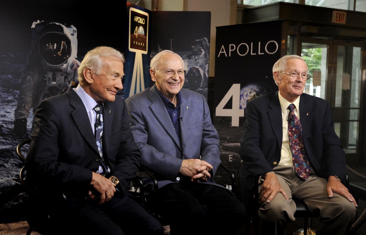 Buzz Aldrin, Al Bean and Charlie Duke participate in an Apollo 40th anniversary event