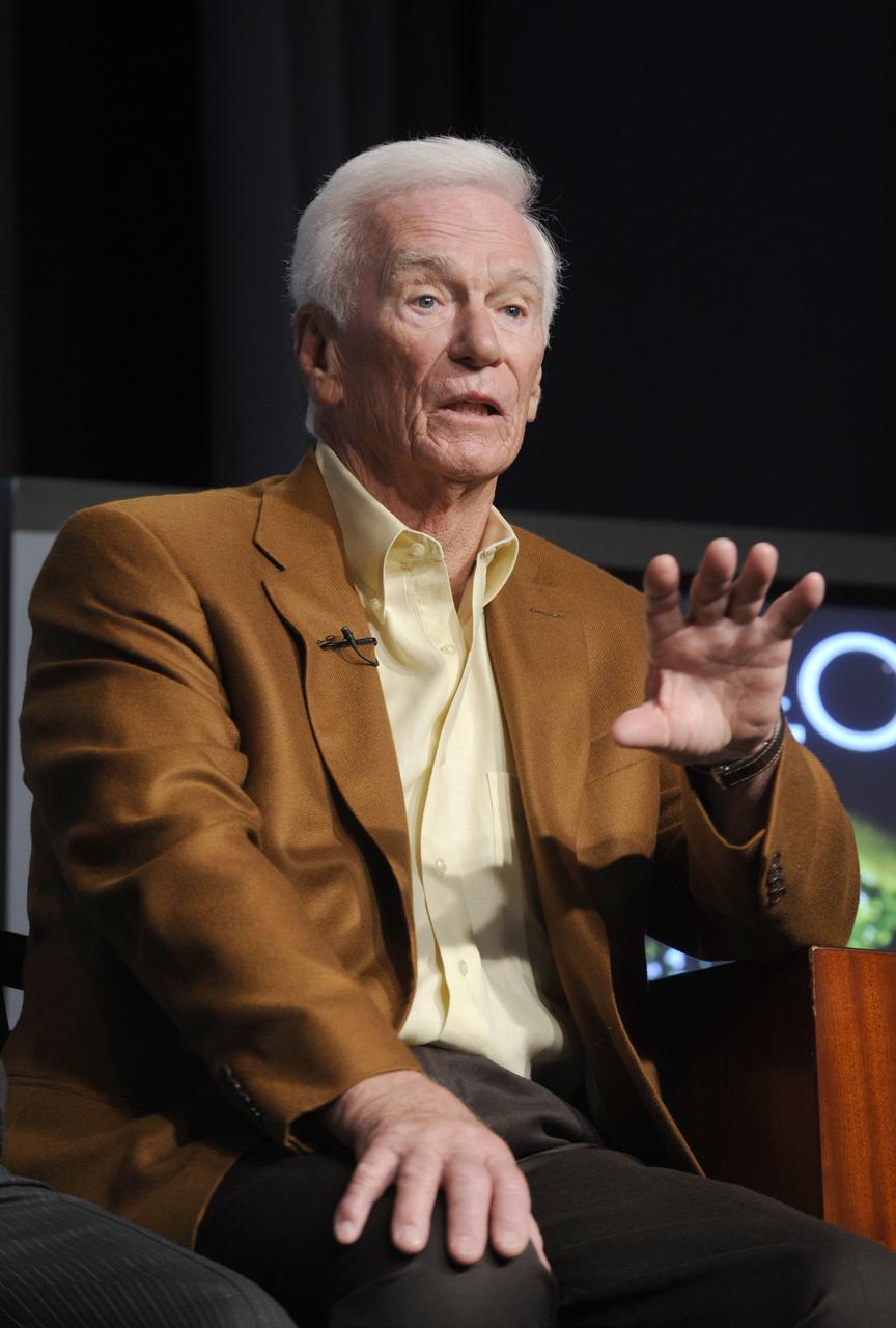 Eugene Cernan (Apollo 17) speaks during the 40th anniversary of the Apollo 11 mission and the walk on the moon press conference, Monday, July 20, 2009, at NASA Headquarters in Washington. Photo Credit: (NASA/Paul E. Alers)