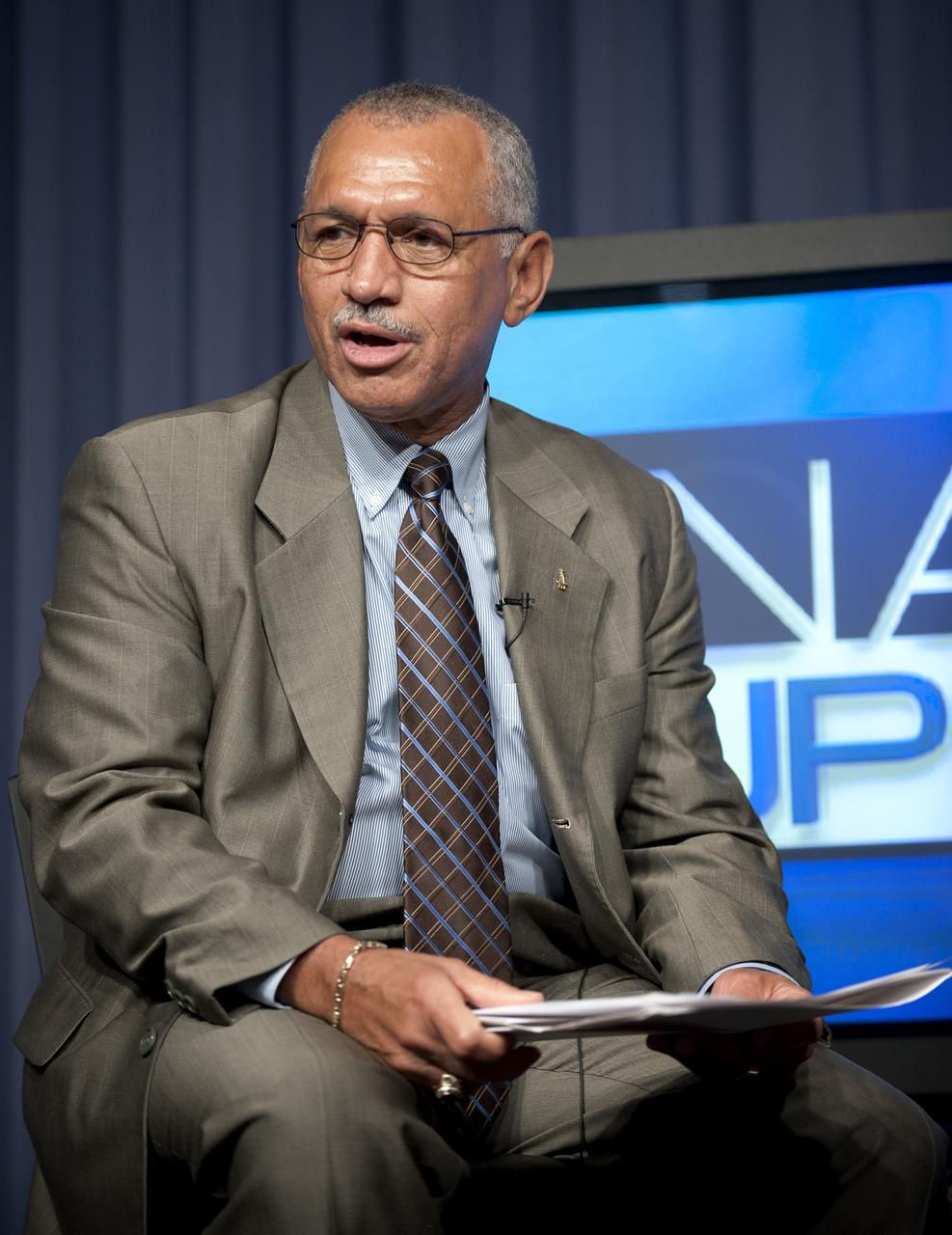 NASA Administrator Charles F. Bolden Jr. speaks during his first NASA Update,Tuesday, July 21, 2009, at NASA Headquarters in Washington. Bolden, NASA's 12th Administrator, was joined by Deputy Administrator Lori Garver where they took the time to introduce themselves and outline their vision for the agency going forward. No questions were taken during the session. Photo Credit: (NASA/Bill Ingalls)