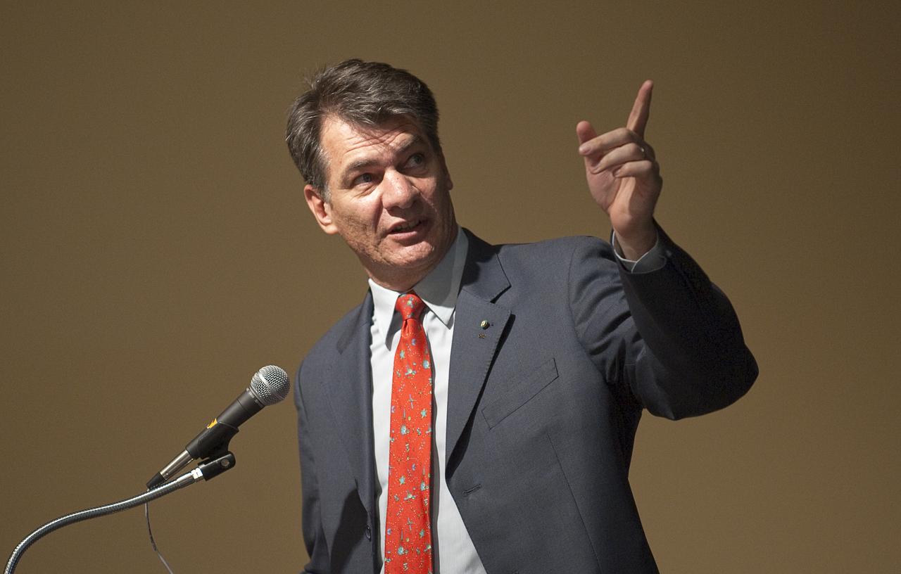 Italian European Space Agency Astronaut Paolo Nespoli makes comments about the STS-125 mission to the Hubble Space Telescope during a visit by the crew to the Embassy of Italy in Washington, Thursday, July 23, 2009. Nespoli was assigned to the crew of STS-120, an International Space Station (ISS) assembly mission. Photo Credit: (NASA/Bill Ingalls)