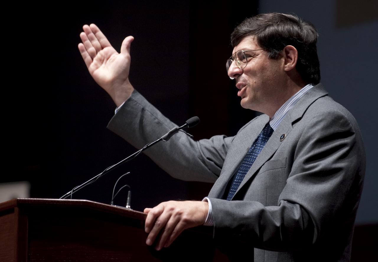 Chris Scolese, NASA Associate Administrator, speaks at a ceremony where senior NASA officials presented the National Federation of the Blind, with two Louis Braille Bicentennial Silver Dollars that flew on Space Shuttle Atlantis' mission (STS-125) to the Hubble Space Telescope in May 2009, Friday evening, July 31, 2009, at the Capitol Visitors Center in Washington. Photo Credit: (NASA/Paul E. Alers)