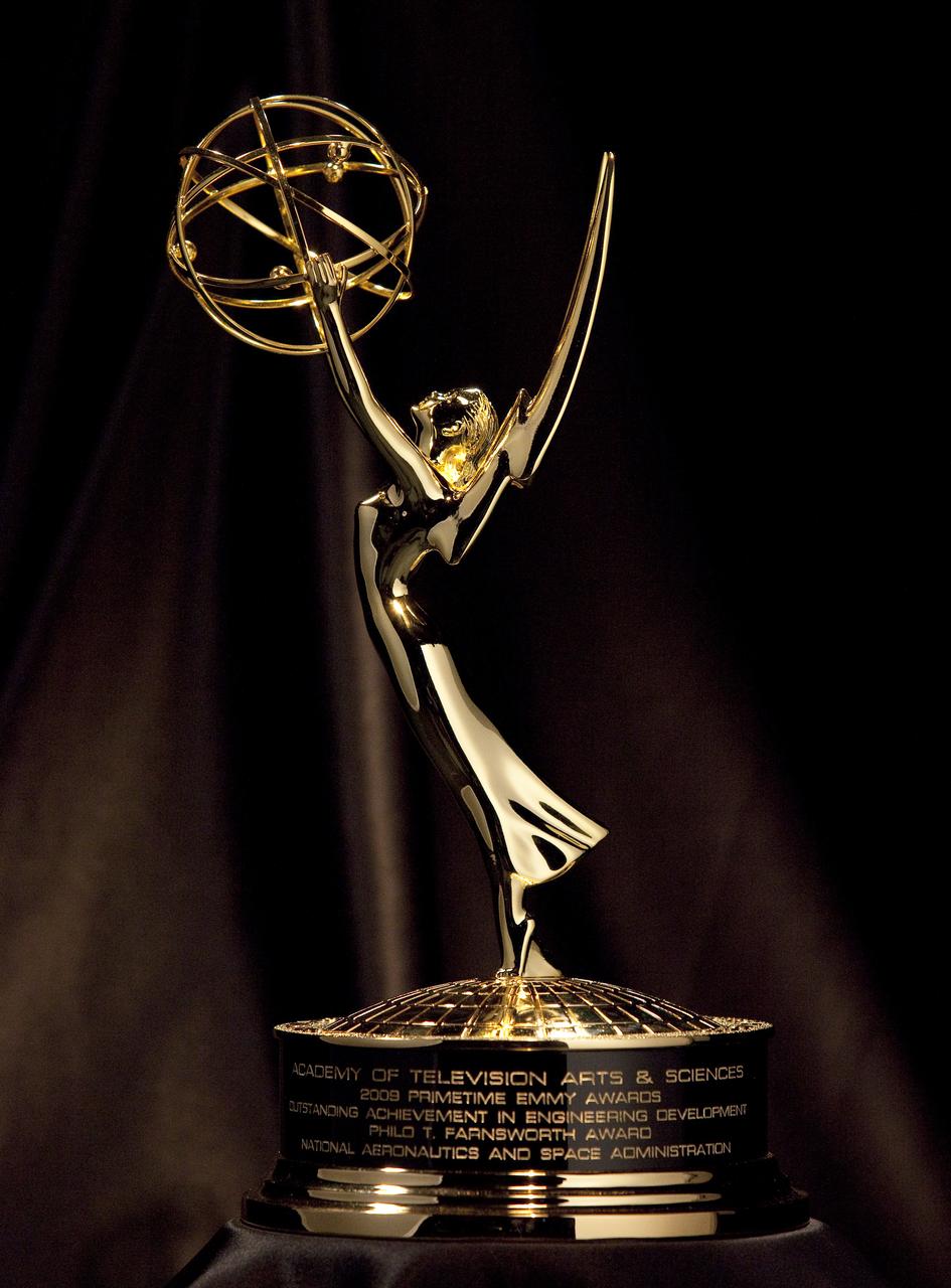 The 2009 Philo T. Farnsworth Primetime Emmy Award Statue given to NASA Television in recognition for engineering excellence and technological innovations that made possible the first live TV broadcast from the moon by the Apollo 11 is shown on Aug. 19, 2009 at NASA Headquarters in Washington.  Photo Credit: (NASA/Bill Ingalls)