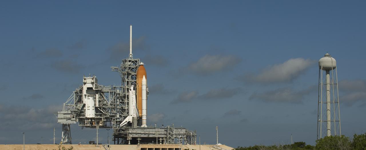 The space shuttle Discovery is poised for liftoff on the STS-128 mission from pad 39a at the Kennedy Space Center in Cape Canaveral, Fla., Monday, Aug. 24, 2009.  Discovery is scheduled to launch early Tuesday morning.  Photo Credit: (NASA/Bill Ingalls)