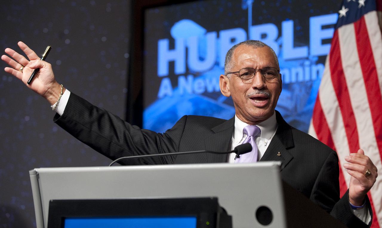 NASA Administrator Charles F. Bolden delivers his remarks during a press conference where NASA unveiled new images from the Hubble Space Telescope Wednesday, Sept. 9, 2009 at NASA Headquarters in Washington. The unveiled images were from four of the telescopes' six operating science instruments. Photo Credit: (NASA/Bill Ingalls)