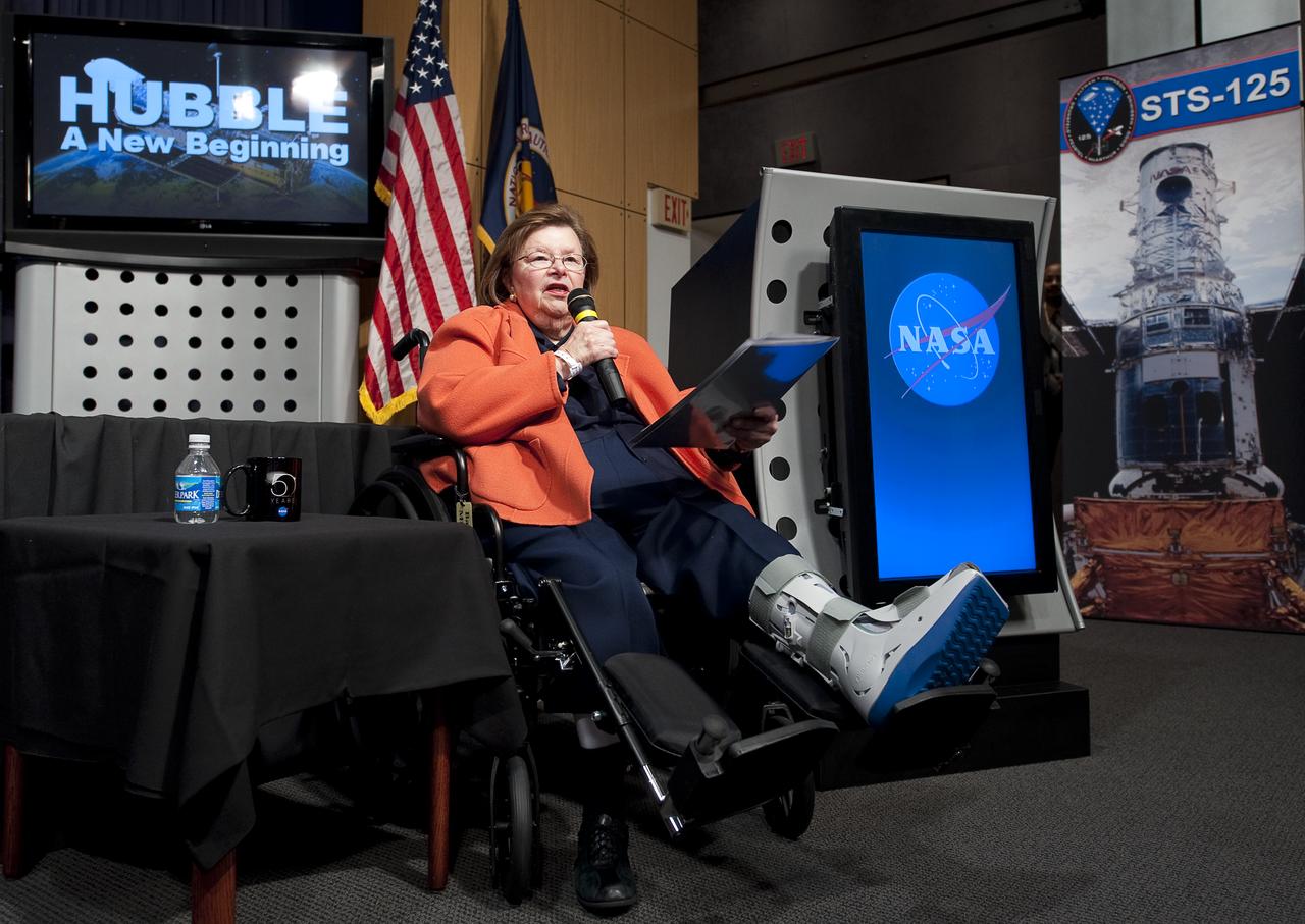 U.S. Senator Barbara A. Mikulski, D-Md. delivers her remarks during a press conference where NASA unveiled new images from the Hubble Space Telescope Wednesday, Sept. 9, 2009 at NASA Headquarters in Washington. The unveiled images were from four of the telescopes' six operating science instruments. Photo Credit: (NASA/Bill Ingalls)
