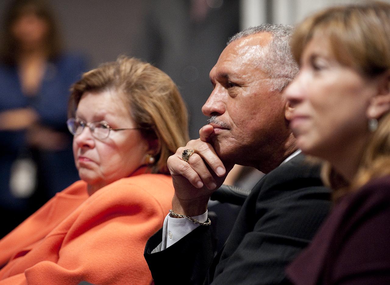 U.S. Senator Barbara A. Mikulski, D-Md., left, NASA Administrator Charles F. Bolden, center, and NASA Deputy Administrator Lori Garver listen during a press conference where NASA unveiled new images from the Hubble Space Telescope Wednesday, Sept. 9, 2009 at NASA Headquarters in Washington. The unveiled images were from four of the telescopes' six operating science instruments. Photo Credit: (NASA/Bill Ingalls)