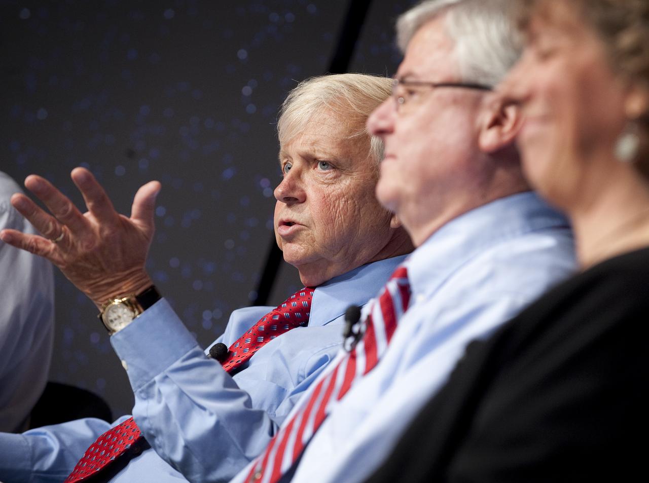 NASA Associate Administrator of the Science Mission Directorate Dr. Edward J. Weiler discusses newly released images from NASA's Hubble Space Telescope Wednesday, Sept. 9, 2009 at NASA Headquarters in Washington. The images were from four of the telescopes' six operating science instruments. Photo Credit: (NASA/Bill Ingalls)