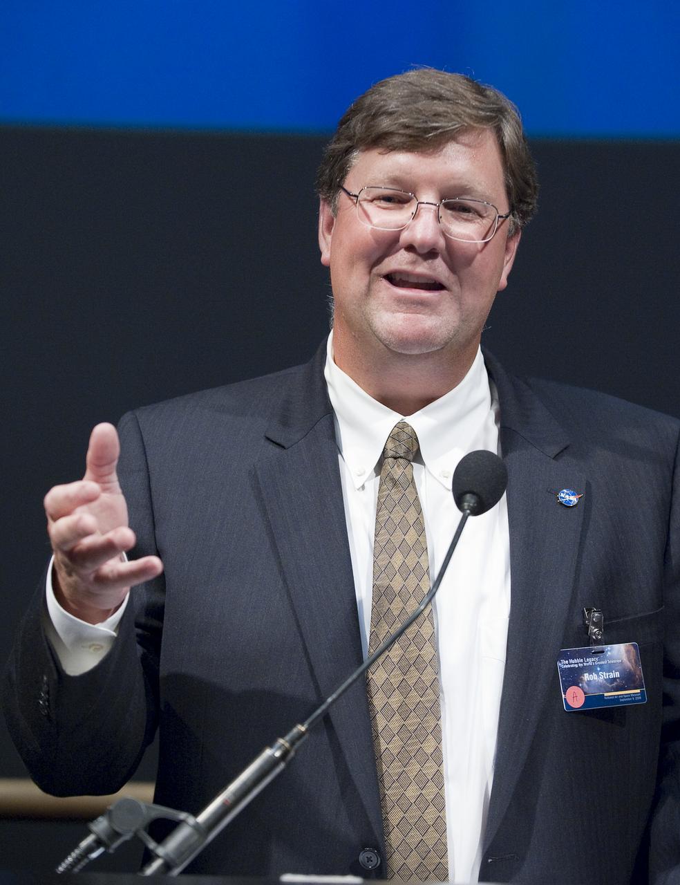 Robert Strain, Director of NASA's Goddard Space Flight Center speaks, Wednesday evening, Sept. 9, 2009, during a celebration of the Hubble Legacy at the National Air and Space Museum in Washington. Astronomers declared NASA's Hubble Space Telescope a fully rejuvenated observatory with the release Wednesday of observations from four of its six operating science instruments. Photo Credit: (NASA/Bill Ingalls)